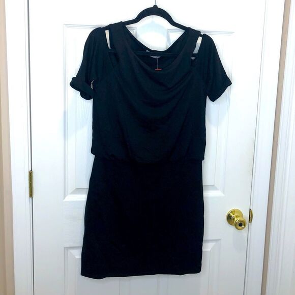 NWT Bailey 44 Evereve black short sleeve cutout shoulder dress, size medium - Picture 1 of 16